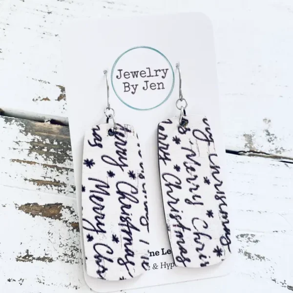 Bar Earrings: Merry Christmas Script