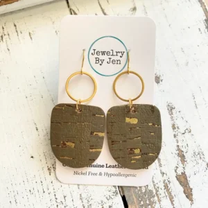Boho Dangle Earrings: Olive Cork W/Gold Accents