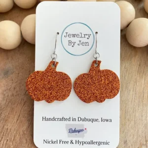 Small Pumpkin Earrings: Orange Fine Glitter