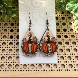 Pumpkin  Hand Painted Lightweight  Maple Wood Earrings