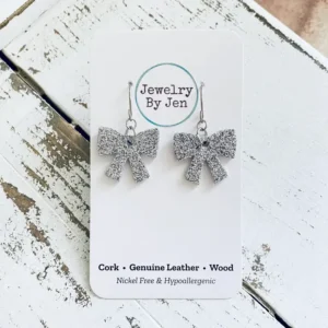 Bow Earrings: Silver Fine Glitter