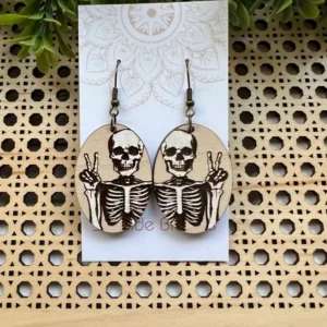 Skeleton Hand Painted Lightweight Wood Earrings