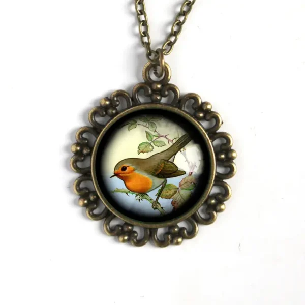Spring Robin Bird Vintage Inspired Pendant Necklace