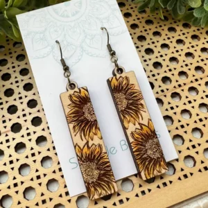 Sunflower Bar Dangle Drip Hand Painted Lightweight Boho Wood