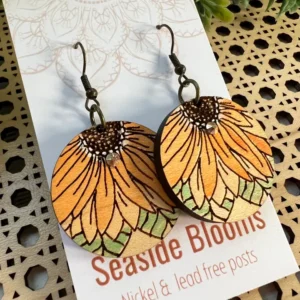 Sunflower Hand painted Lightweight Wood Earrings