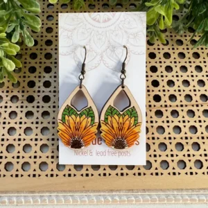 Sunflower Hand Painted Lightweight Wood Earring