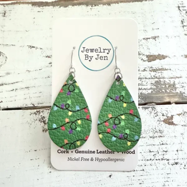 Medium Teardrop Earrings: Christmas String Lights