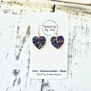 Heart Earrings (Mini): Jewel Tone Glitter