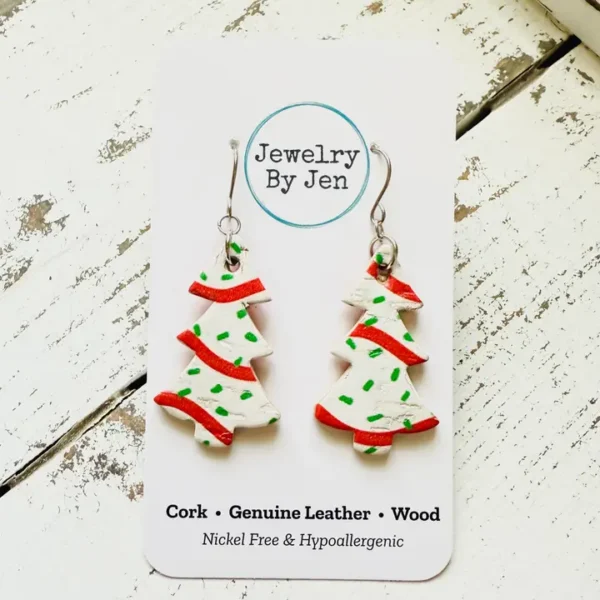 Christmas Tree Earrings: White W/Green & Red