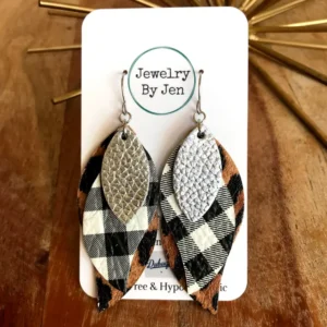 Twist Earrings: Silver, Bw Plaid, Cheetah