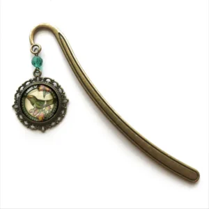 Hummingbird Vintage Inspired Glass Cabochon Bronze Bookmark