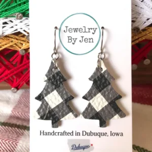 Christmas Tree Earrings: White & Black Buffalo Plaid
