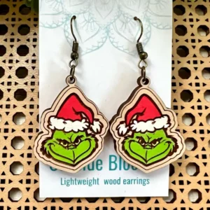 Christmas Hand Painted Lightweight Wood Earrings