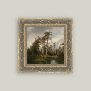 Live Oaks with Deer Framed Antique Art
