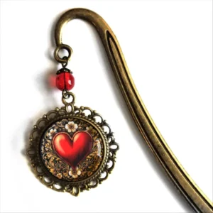 Ornate Heart Bronze and Glass Valentine's Day Bookmark