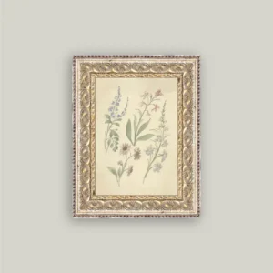 Pink and Blue Wildflowers Framed Antique Art