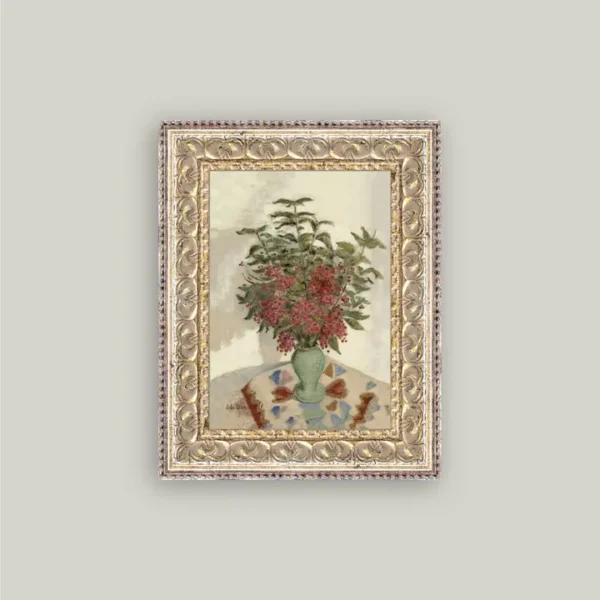 Red Hydrangeas Framed Antique Art