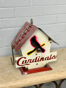 Cardinals hanging birdhouse