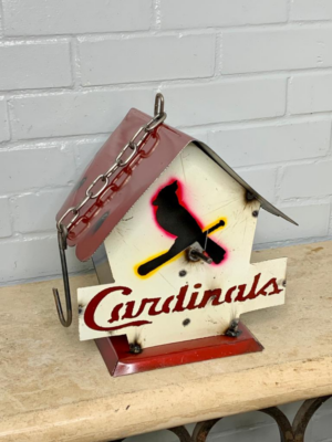 Cardinals hanging birdhouse