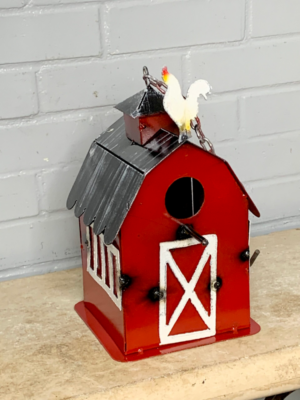 Barn hanging birdhouse with rooster on the roof