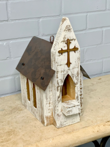 Hanging Wood and Metal Church Birdhouse