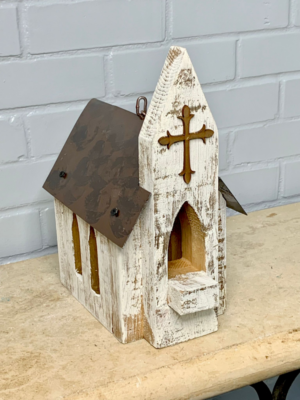 Hanging Wood and Metal Church Birdhouse