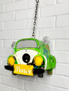 Peace VW car hanging birdhouse with back door