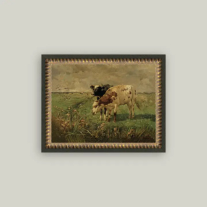 Black and Brown Cows Framed Antique Art