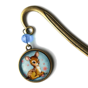 Baby Blue Deer Bronze Bookmark with Dangling Accent
