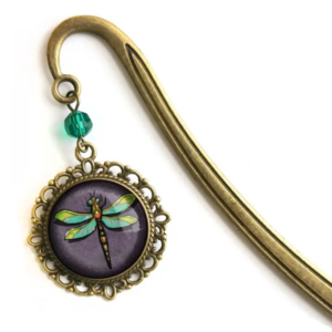 Purple Dragonfly Bronze Bookmark with Dangling Accent