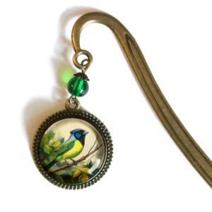 Green Jay Bronze and Glass Bird Bookmark