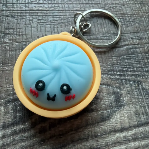 Dumpling Squish Toy Hard Plastic Keychain Blue