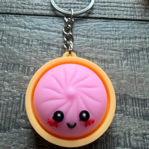 Dumpling Squish Toy Hard Plastic Keychain Pink