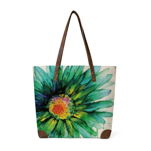 Classic Handmade Delicate Sunflower Sapphire Canvas Tote Bag