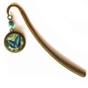 Blue Swallowtail Butterfly Bronze and Glass Bookmark