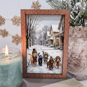 4x6 Wood Block Sign Art- Suburban Dogs and Cats Cozy Winter