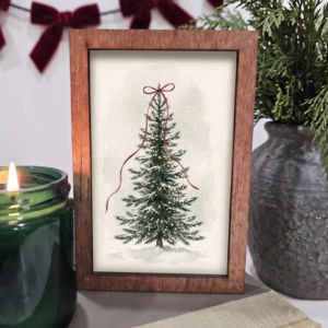 4x6 Wood Block Sign Art- Simple Christmas Tree with Red Bow