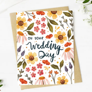 "On Your Wedding Day" Yellow Red Floral Pattern Card