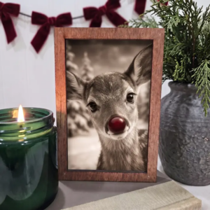 4x6 Wood Block Sign Art- Neutral Christmas Red Nose Reindeer