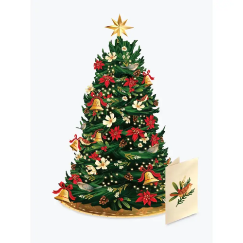 Twinkling Poinsettia Christmas Tree Lights Up