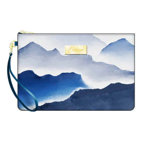 Blue Gradient Ink Wash Zip Pouch Wristlet Fusion of Tradition and Modern Style