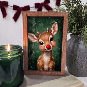 4x6 Wood Block Sign Art- Baby Red Nose Reindeer