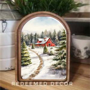 Arch Top Christmas Tree Farm Barn Framed Art