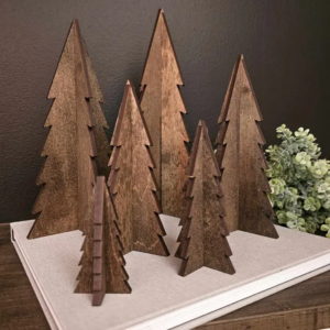 Wood 3D Stained Trees Holiday Christmas Decor Table Filler 4.5"