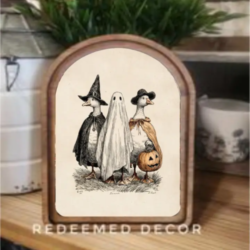 Arch Top Halloween Geese Framed Art