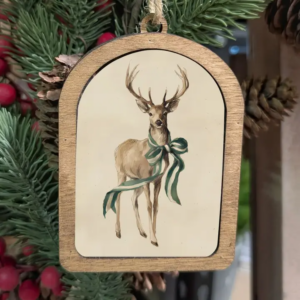 Canvas Arch Ornament Green Ribbon Deer
