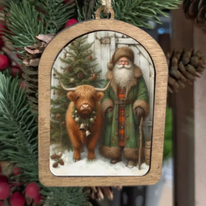 Canvas Arch Ornament Highland Santa Green