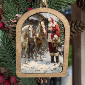 Canvas Arch Ornament Santa with Horses