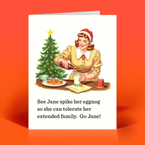 Funny Christmas Card – Jane Eggnog – Vintage Quirky Humor