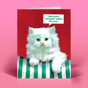 Funny Christmas Card – Kitty Present – Vintage Cat Humor